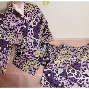 Hello Kitty Purple Women's Size Small Leopard Jinbei Top and Shorts Gyaru Outfit